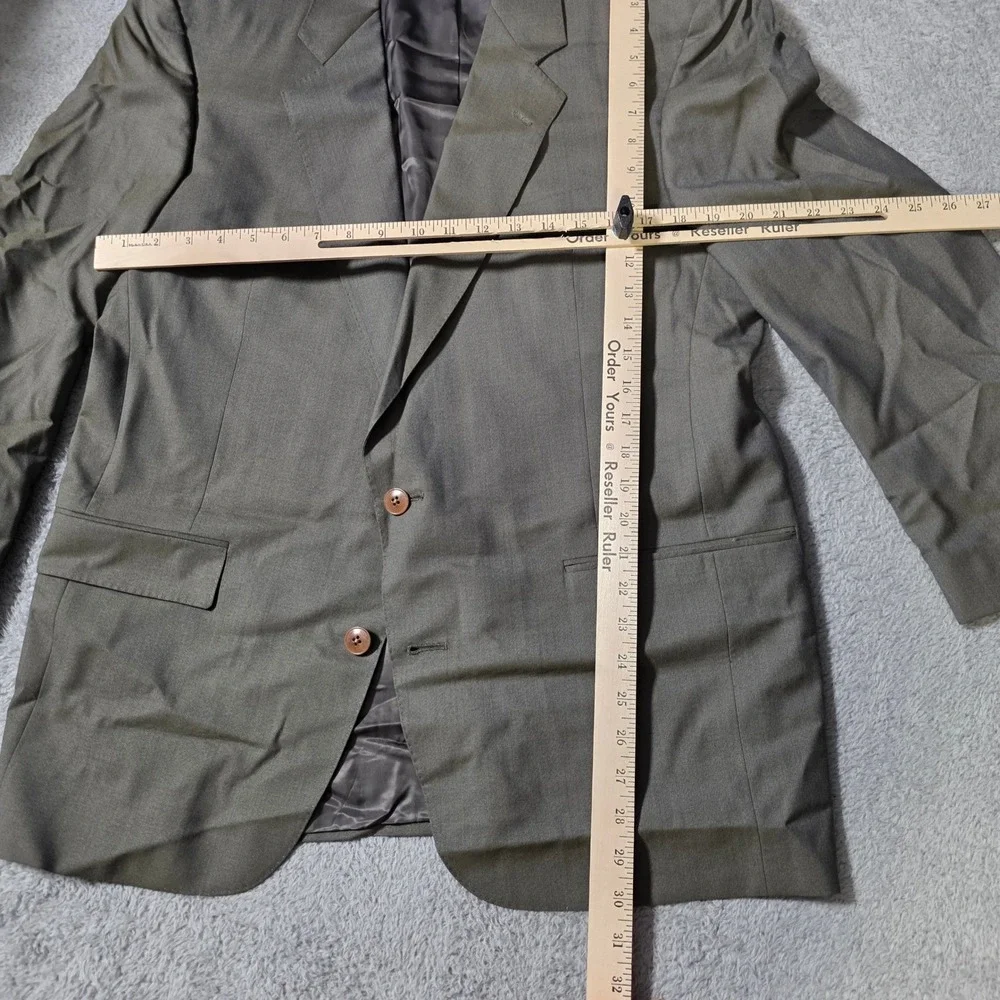 Dillard's Mens 36W 31L 2-Piece Suit Olive Green Pleated Cuffed Wool Blend Classc